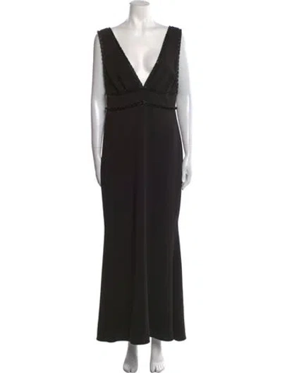 Pre-owned Badgley Mischka V-neck Long Dress In Black