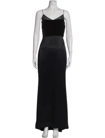 Pre-owned Badgley Mischka V-neck Long Dress In Black