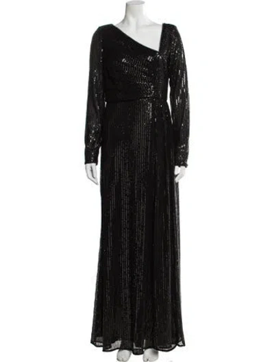 Pre-owned Badgley Mischka V-neck Long Dress In Black