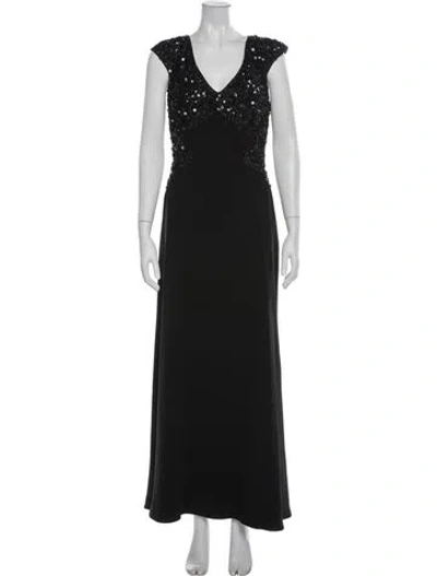Pre-owned Badgley Mischka V-neck Long Dress In Black
