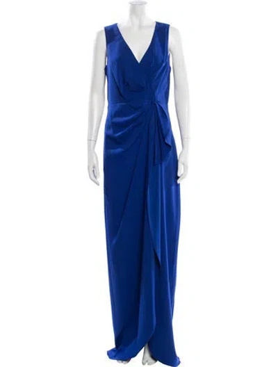 Pre-owned Badgley Mischka V-neck Long Dress In Blue