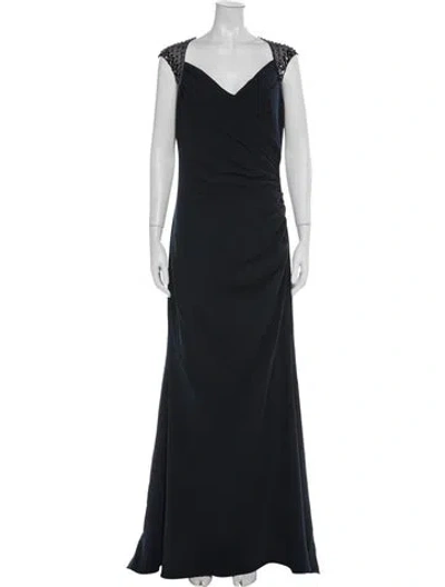 Pre-owned Badgley Mischka V-neck Long Dress In Blue