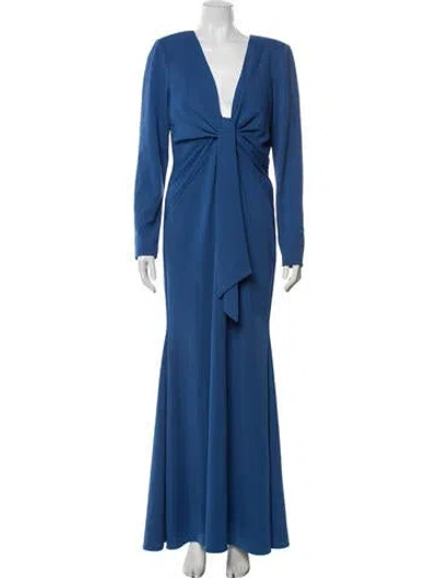 Pre-owned Badgley Mischka V-neck Long Dress In Blue