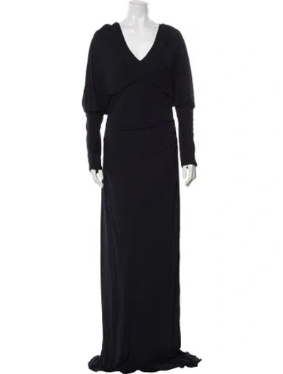 Pre-owned Badgley Mischka V-neck Long Dress In Blue