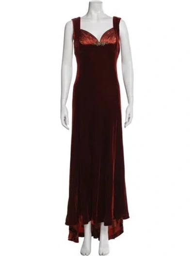 Pre-owned Badgley Mischka V-neck Long Dress In Brown