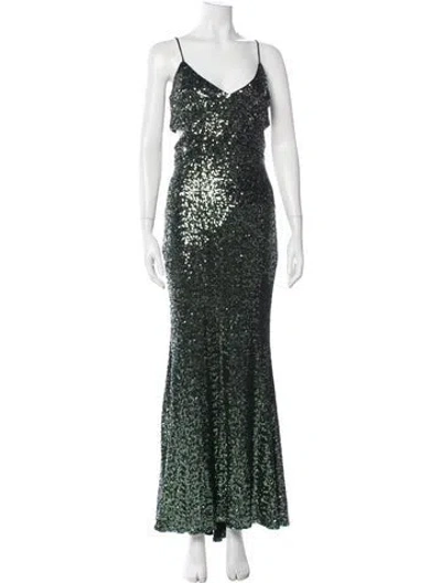 Pre-owned Badgley Mischka V-neck Long Dress In Green