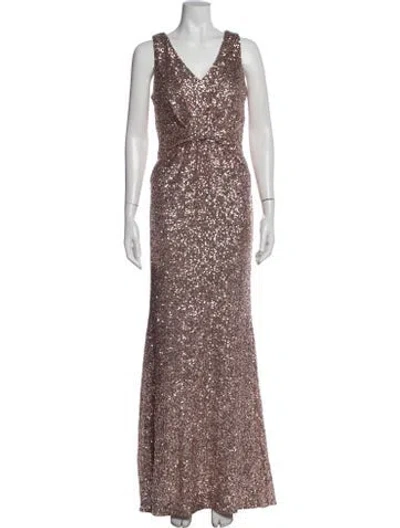 Pre-owned Badgley Mischka V-neck Long Dress In Neutrals