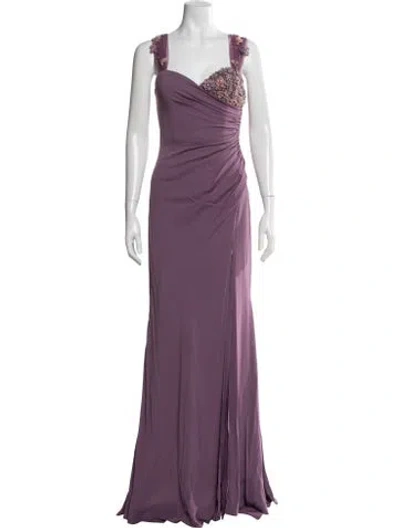 Pre-owned Badgley Mischka V-neck Long Dress In Purple