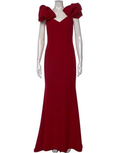 Pre-owned Badgley Mischka V-neck Long Dress In Red