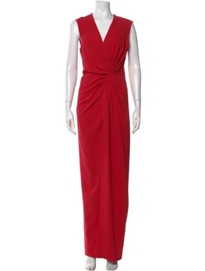 Pre-owned Badgley Mischka V-neck Long Dress In Red