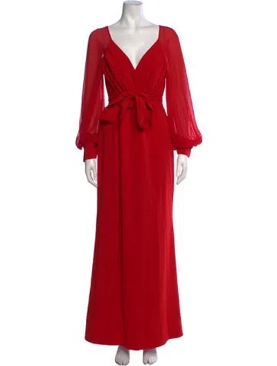 Pre-owned Badgley Mischka V-neck Long Dress In Red
