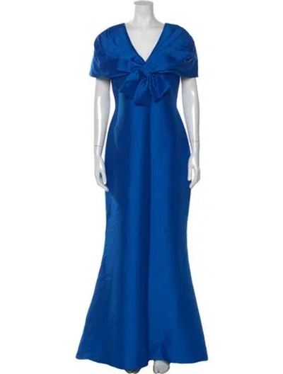Pre-owned Badgley Mischka V-neck Long Dress W/ Tags In Blue