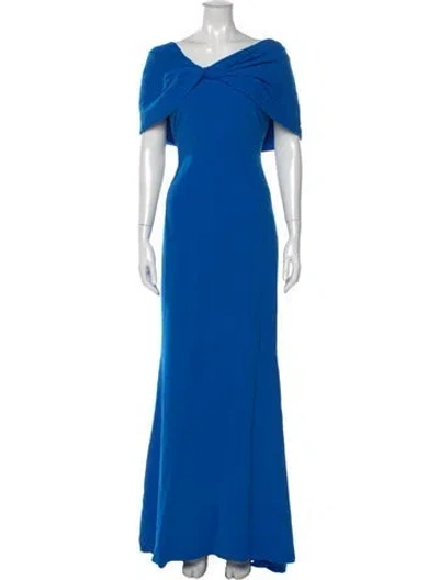 Pre-owned Badgley Mischka V-neck Long Dress W/ Tags In Blue