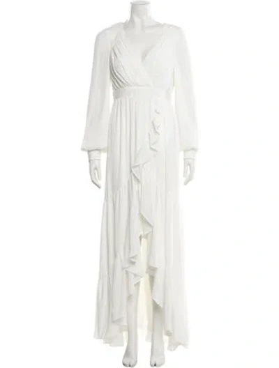 Pre-owned Badgley Mischka V-neck Long Dress W/ Tags In White