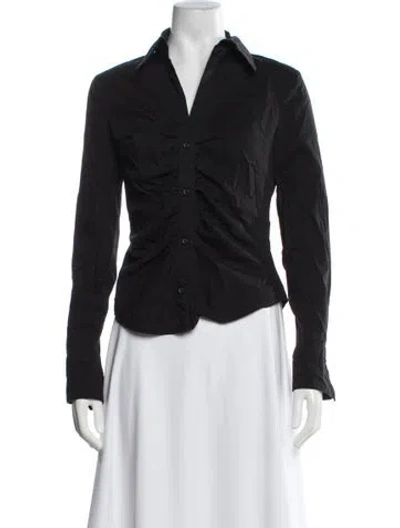 Pre-owned Badgley Mischka V-neck Long Sleeve Blouse In Black