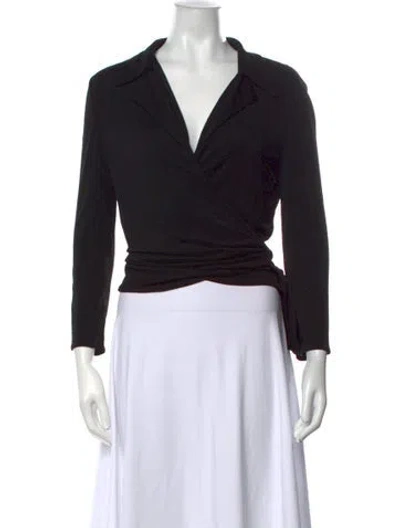 Pre-owned Badgley Mischka V-neck Long Sleeve Blouse In Black