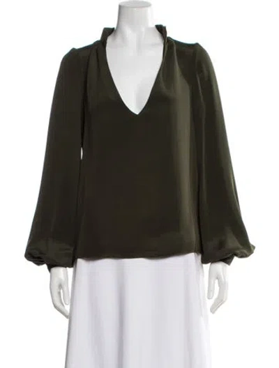 Pre-owned Badgley Mischka V-neck Long Sleeve Blouse In Green