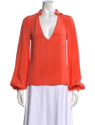 Pre-owned Badgley Mischka V-neck Long Sleeve Blouse In Orange