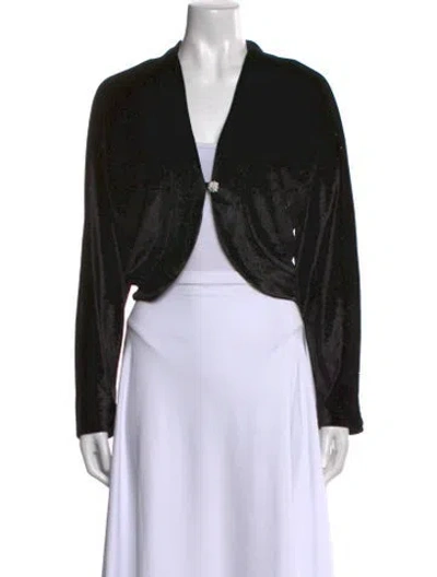 Pre-owned Badgley Mischka V-neck Long Sleeve Crop Top In Black