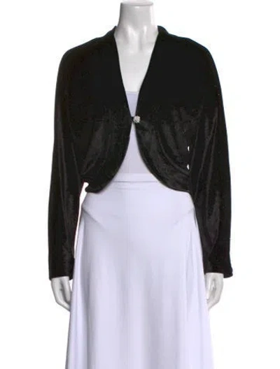 Pre-owned Badgley Mischka V-neck Long Sleeve Crop Top In Black