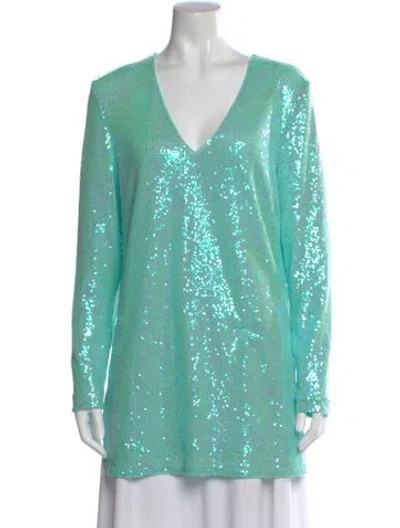 Pre-owned Badgley Mischka V-neck Long Sleeve Top In Blue