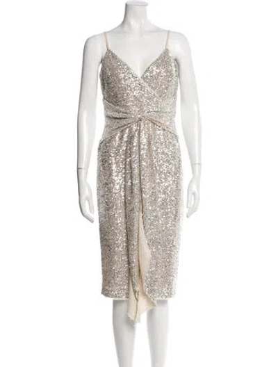 Pre-owned Badgley Mischka V-neck Midi Length Dress