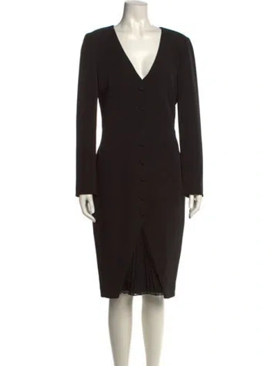 Pre-owned Badgley Mischka V-neck Midi Length Dress In Black