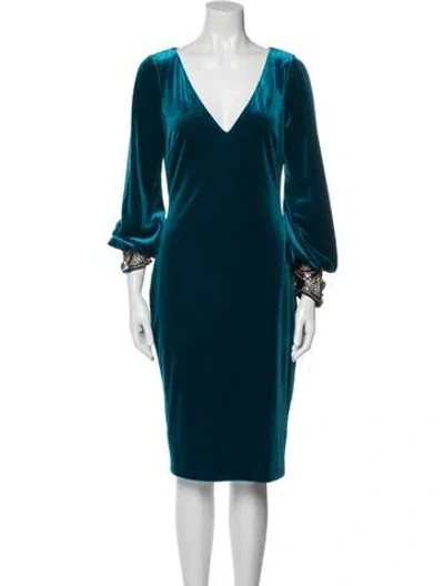 Pre-owned Badgley Mischka V-neck Midi Length Dress In Blue