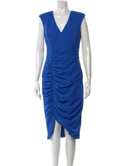 Pre-owned Badgley Mischka V-neck Midi Length Dress In Blue