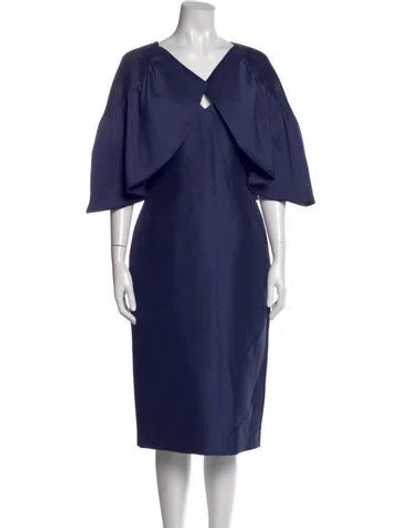 Pre-owned Badgley Mischka V-neck Midi Length Dress In Blue