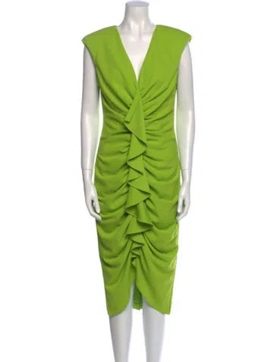 Pre-owned Badgley Mischka V-neck Midi Length Dress In Green