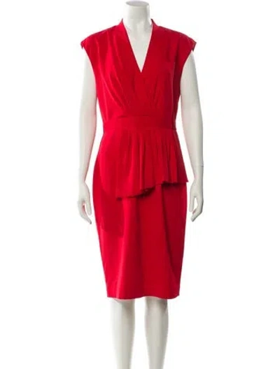 Pre-owned Badgley Mischka V-neck Midi Length Dress In Red