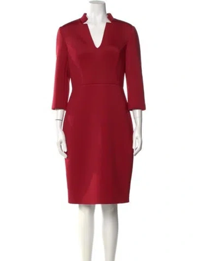 Pre-owned Badgley Mischka V-neck Midi Length Dress In Red