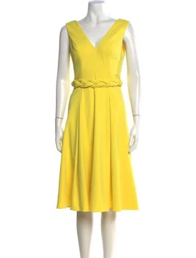 Pre-owned Badgley Mischka V-neck Midi Length Dress In Yellow