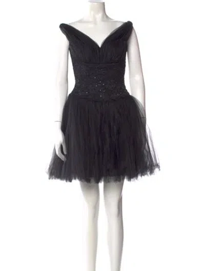 Pre-owned Badgley Mischka V-neck Mini Dress In Black