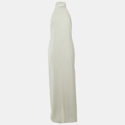 Badgley Mischka White Crepe Halter Neck Gown In Green