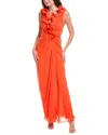 Badgley Mischka Wire Ruffle Gown In Orange