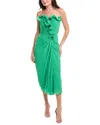 Badgley Mischka Strapless Pleated Georgette Midi Dress In Green