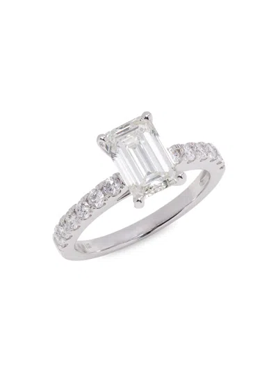 Badgley Mischka Women's 14k White Gold & 2.50 Tcw Lab-grown Emerald & Round Diamond Ring In Metallic