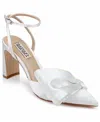 Badgley Mischka Collection Alease Ankle Strap Pointed Toe Pump In White Satin