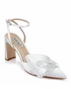 Badgley Mischka Collection Alease Ankle Strap Pointed Toe Pump In White Satin