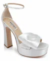 Badgley Mischka Women's Alora Ii Square Toe Bow Embellished High Heel Platform Sandals In White Satin