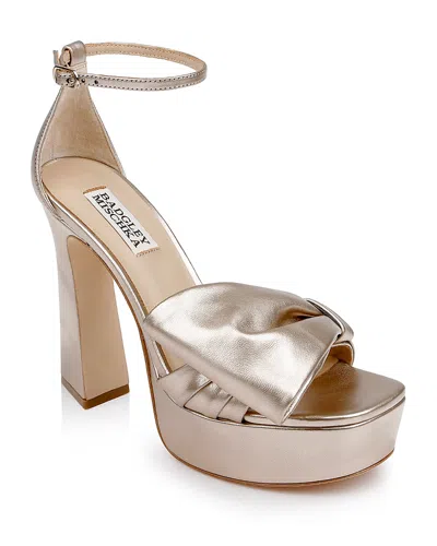 Badgley Mischka Women's Alora Square Toe Bow Embellished High Heel Platform Sandals In Champagne Metal