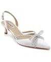 Badgley Mischka Collection Angelina Slingback Pointed Toe Kitten Heel Pump In White Satin