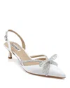 Badgley Mischka Collection Angelina Slingback Pointed Toe Kitten Heel Pump In White Satin