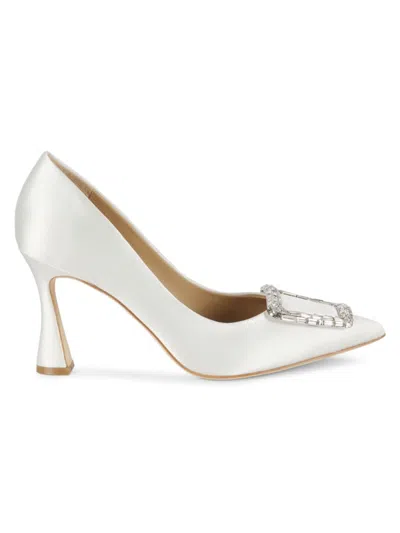 Badgley Mischka Women's Aubree 85mm Embellished Satin Pumps In White Satin