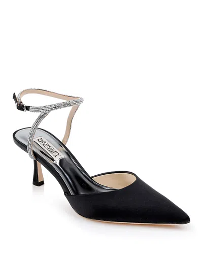 Badgley Mischka Lyric Velvet Ankle-strap Pumps In Black Satin