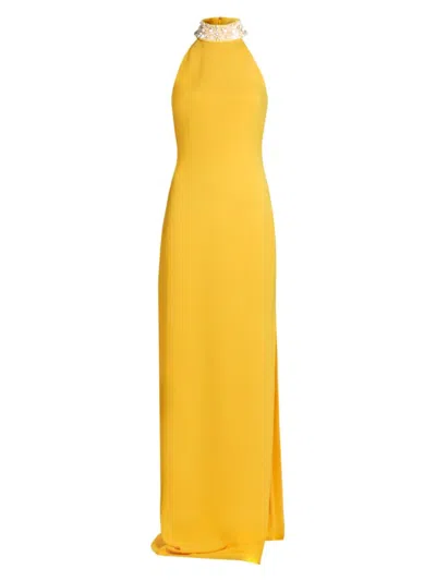 Badgley Mischka Women's Beaded Halterneck Gown In Yellow