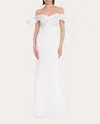 Badgley Mischka Off-the-shoulder Embellished Scuba Gown In White