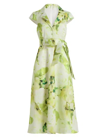 Badgley Mischka Women's Belted Floral A-line Midi-dress In Multi